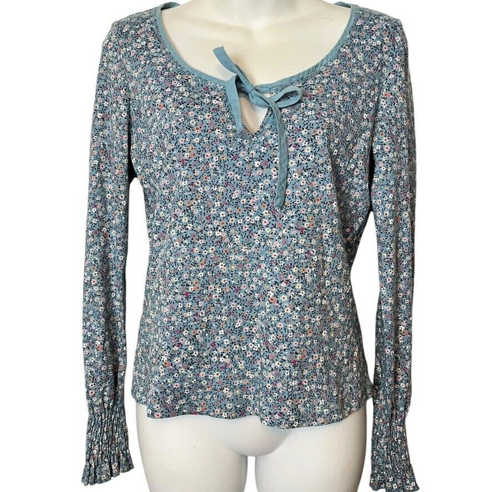 Express Jeans Vintage Y2K Long Puff Smocked Cuff Sleeve Floral Knit Top Shirt M